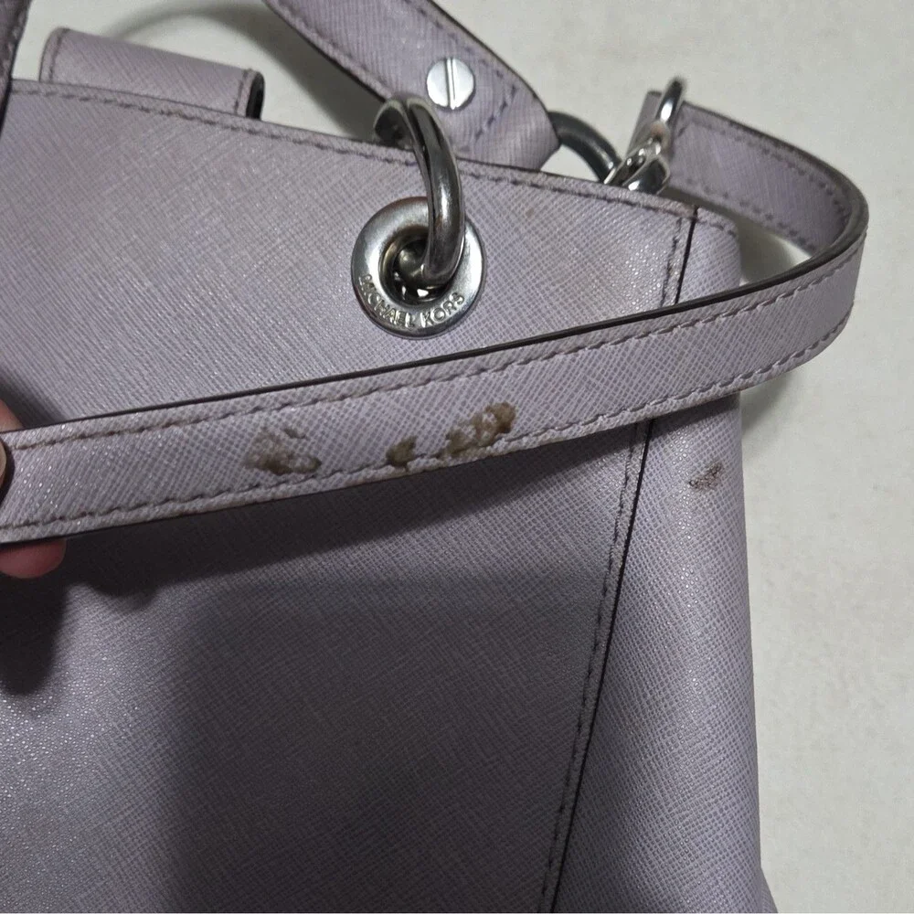 Michael Kors Purple Satchel Top Handle Bag Silver Hardware Zip Inner Pockets